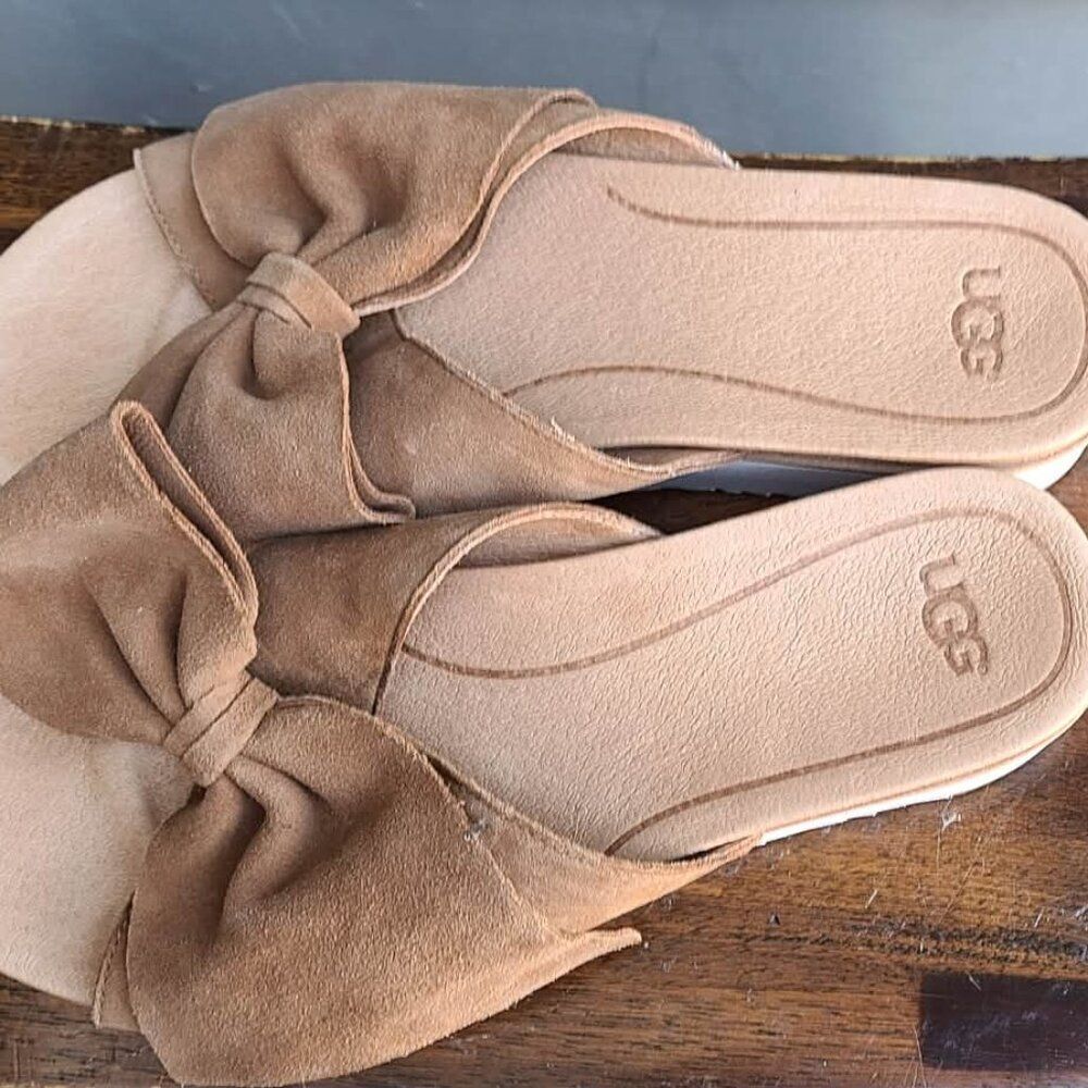UGG Joan II Chestnut Suede Bow Platform Sandal size 8 LIKE NEW - Picture 9 of 9